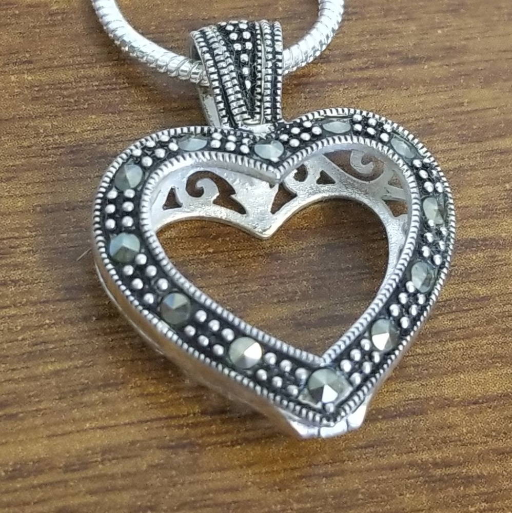 Marcasite heart pendant locket sterling silver